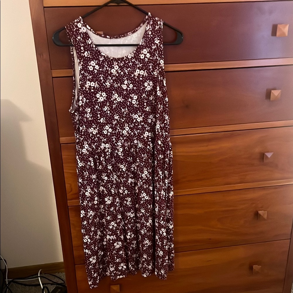 Old Navy Burgundy Floral Sleeveless Midi Dress